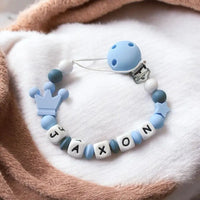 Attache-Tétine Personnalisée Silicone 👑 Modèle JAXON Couronne (Bleu Ciel)