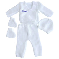 Ensemble laine bébé Personnalisé blanc- 4 Pièces