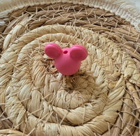 perle en silicone en forme tete mickey en couleur framboise