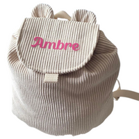 Sac à dos maternelle Personnalisé velours côtelé rose
