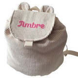 Sac à dos maternelle Personnalisé velours côtelé rose