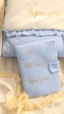 Coffret cadeau naissance personnalisé garçon bleu, blanc avec boîte cadeau