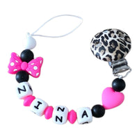 Attache tétine léopard fushia