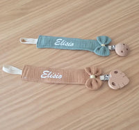 Attache Tétine Personnalisée en Gaze de Coton | Clips Bois ou Silicone