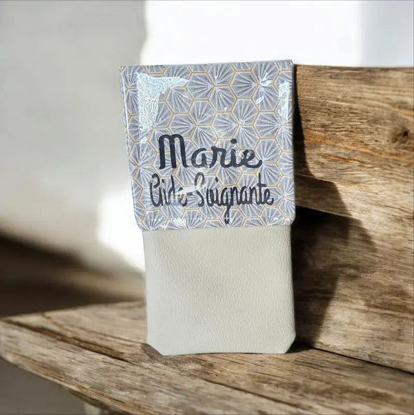 🧧 Pochette Infirmière Aimantée : Simili Cuir Or & Motif Chinois Taupe