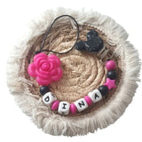 Attache tétine en silicone mam motif rose fushia 