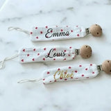 Attache Tétine Personnalisée Gaze de Coton Blanc | Motif Petits Cœurs (16 cm)