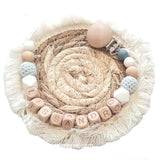 Attache tétine Personnalisée en bois silicone pere crochet bleu ciel
