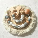 ✨ Ensemble Attache Tétine Personnalisé Mickey : Bois, Silicone et Crochet Gris & Blanc