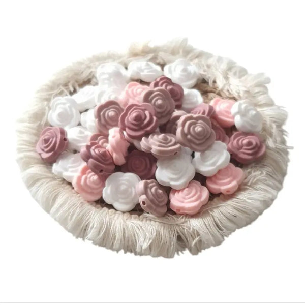 Perle en silicone forme fleur rose pour attache tétine 