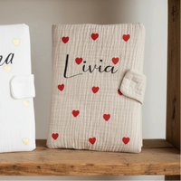protège carnet de santé en gaze de coton petit coeur rouge 