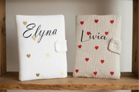 protège carnet de santé personnalisé en gaze de coton petit coeur 