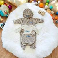 Ensemble pyjamas naissance grenouillère en minky personnalisé