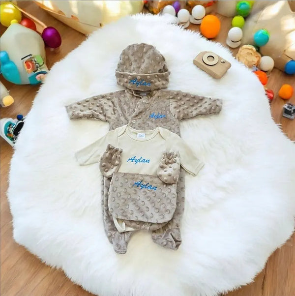 Ensemble pyjamas naissance grenouillère en minky personnalisé