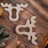 Anneau de dentition tête de cerf en bois de hêtre naturel 9 cm pour création d'accessoires bébé DIY et éveil sensoriel.