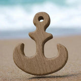 Anneau de dentition en bois naturel forme ancre de mer 7 cm pour création de hochet DIY bébé. ⚓