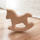 Anneau de dentition en bois cheval à bascule 7 cm pour création DIY de hochet et accessoire d'éveil bébé. 🎠