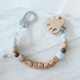 Attache Tétine Silicone et Bois Naturel Personnalisée | Clip Feuille Élégant