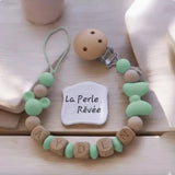 Attache Tétine Personnalisée Minnie | Silicone & Bois Naturel (Menthe)