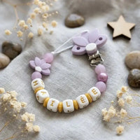 attache tétine personnalisable avec clip lilas floral