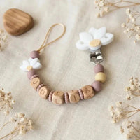 attache tétine clip personnalisable marron rosé nude