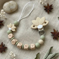 attache tetine personnalisable clip vert sauge beige