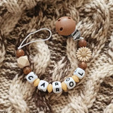 Attache tétine clip perle marron pailleté