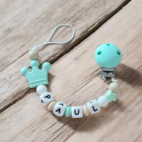 Attache Tétine Silicone Personnalisée Bébé – Couronne Menthe