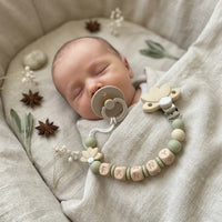 attache tétine creme et sauge personnalisable avec clip