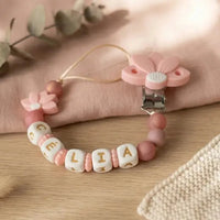 attache tetine personnalisable clip floral rose 