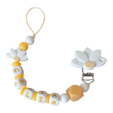 attache tétine en perle alphabet silicone blanc et or 