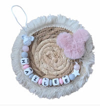 attache tétine en silicone pour fille rose et gris disney
