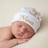 bonnet bebe naissance noeud floral personnalisable 