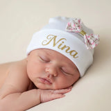 bonnet bebe naissance noeud floral personnalisable 