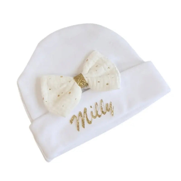 bonnet naissance pour nouveau né blanc personnalisé