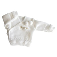 brassière pour bébé en laine banc avec prénom 