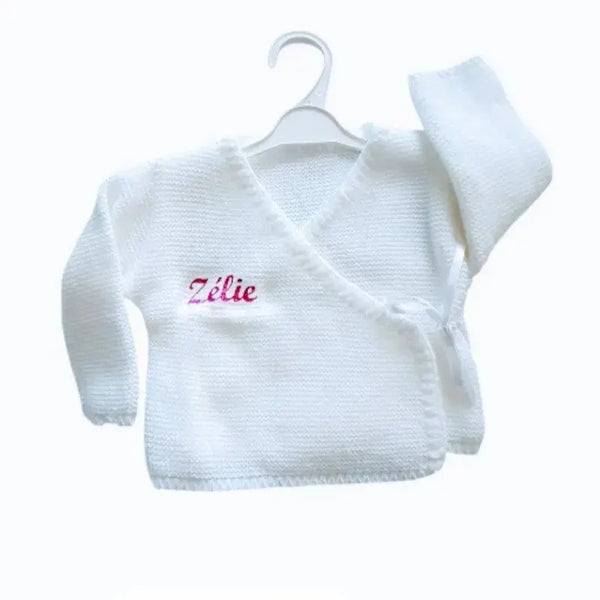 brassière pour bébé laine en fushia personnalisé