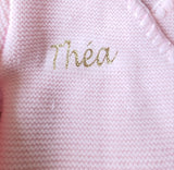 Brassière bébé laine rose Personnalisée
