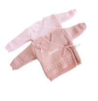brassière bébé laine en tricot rose thé personnalisé