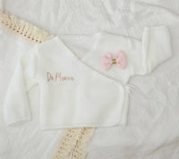 Brassière bébé Laine Tricot Petit Nœud Personnalisée Fait Main - Cadeau Naissance