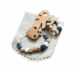 Coffret Cadeau Naissance Garçon | Thème Feuille Bois 🌲 Attache Tétine & Bavoir Personnalisé