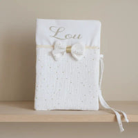 Protège Carnet de santé Personnalisé en gaz de coton blanc lait pailleté