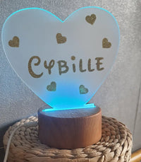 Veilleuse Bébé Personnalisée LED avec Télécommande - Motif coeur paillette