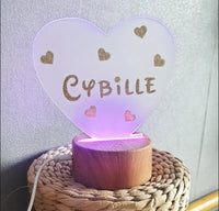 Veilleuse Bébé Personnalisée LED avec Télécommande - Motif coeur paillette