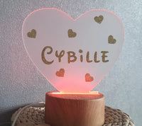 Veilleuse Bébé Personnalisée LED avec Télécommande - Motif coeur paillette