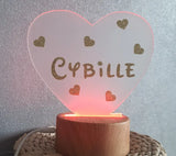 Veilleuse Bébé Personnalisée LED avec Télécommande - Motif coeur paillette