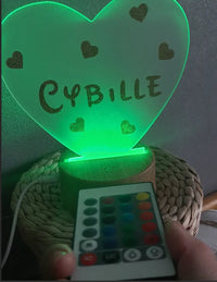 Veilleuse Bébé Personnalisée LED avec Télécommande - Motif coeur paillette