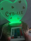 Veilleuse Bébé Personnalisée LED avec Télécommande - Motif coeur paillette