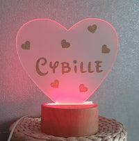 Veilleuse Bébé Personnalisée LED avec Télécommande - Motif coeur paillette