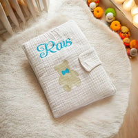 protège carnet de santé personnalisée en gaz de coton petit ourson